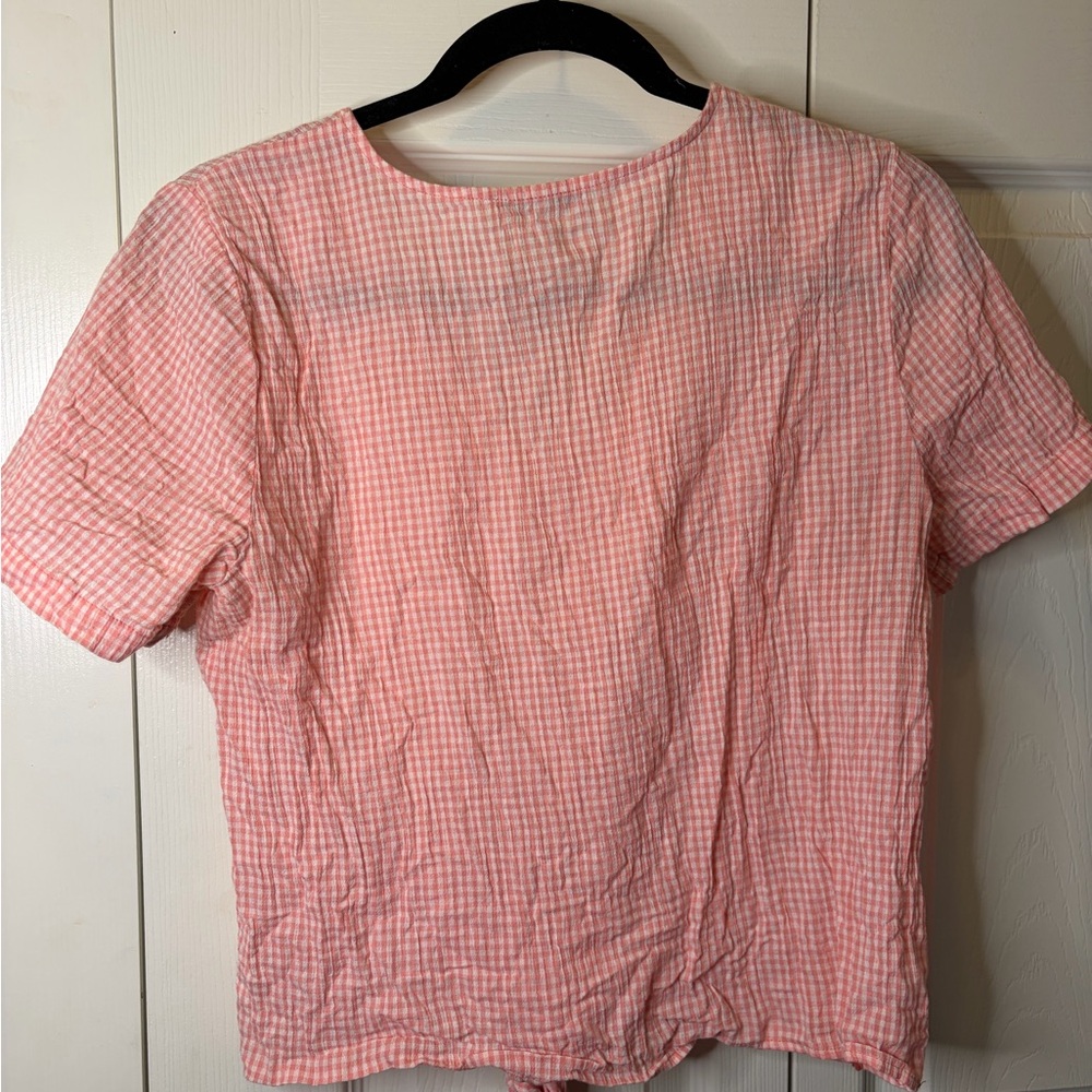Madewell Pink Gingham Tie-Front Blouse - Picture 3 of 3